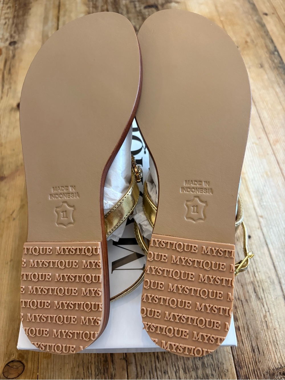Mystique Boutique Gold Jeweled T-Strap Sandals - Picture 3 of 4